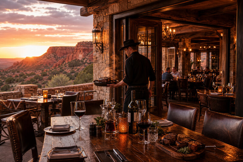 Evening steakhouse table in Amarillo