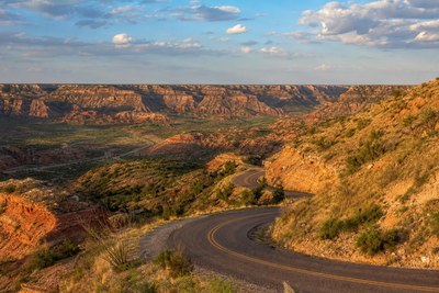 Palo Duro Canyon scenic drive curving below the rim
