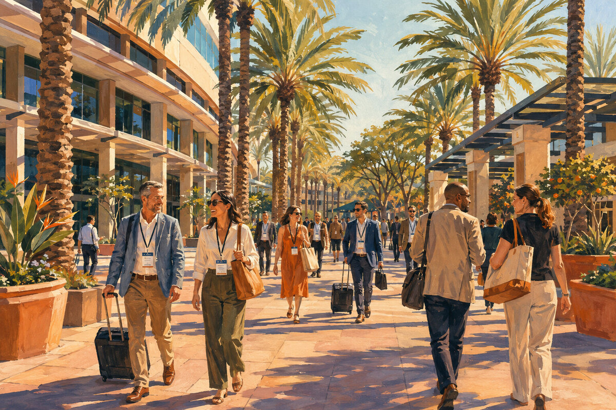 Palm-lined convention and hotel district in Anaheim