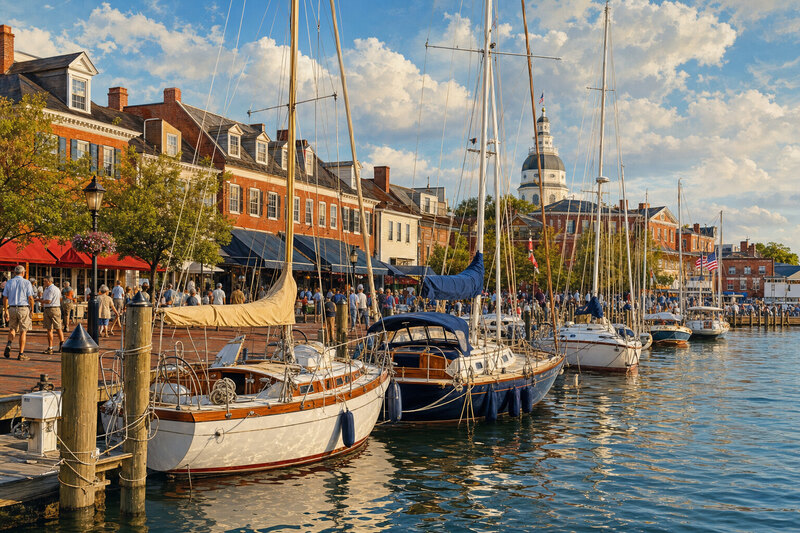 Sailboats gathered around Annapolis City Dock