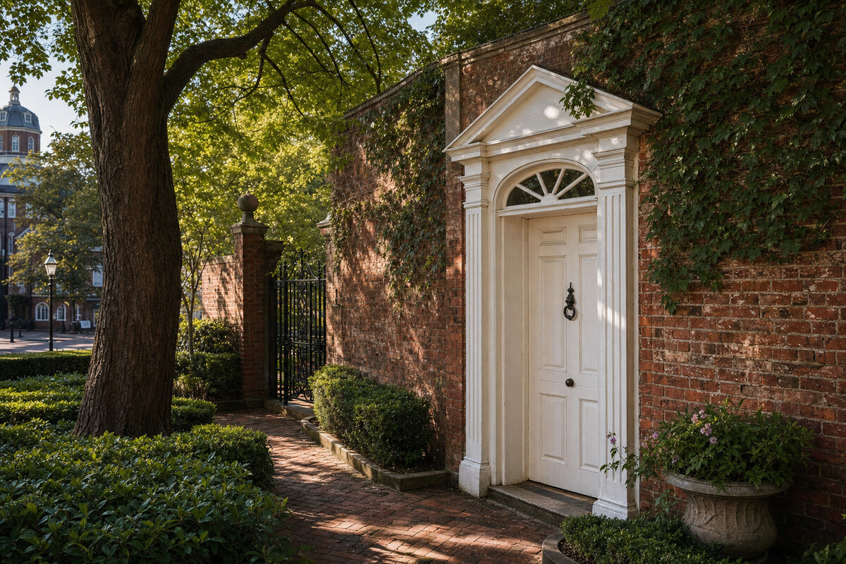 Formal paths and plantings in a Georgian garden in historic Annapolis