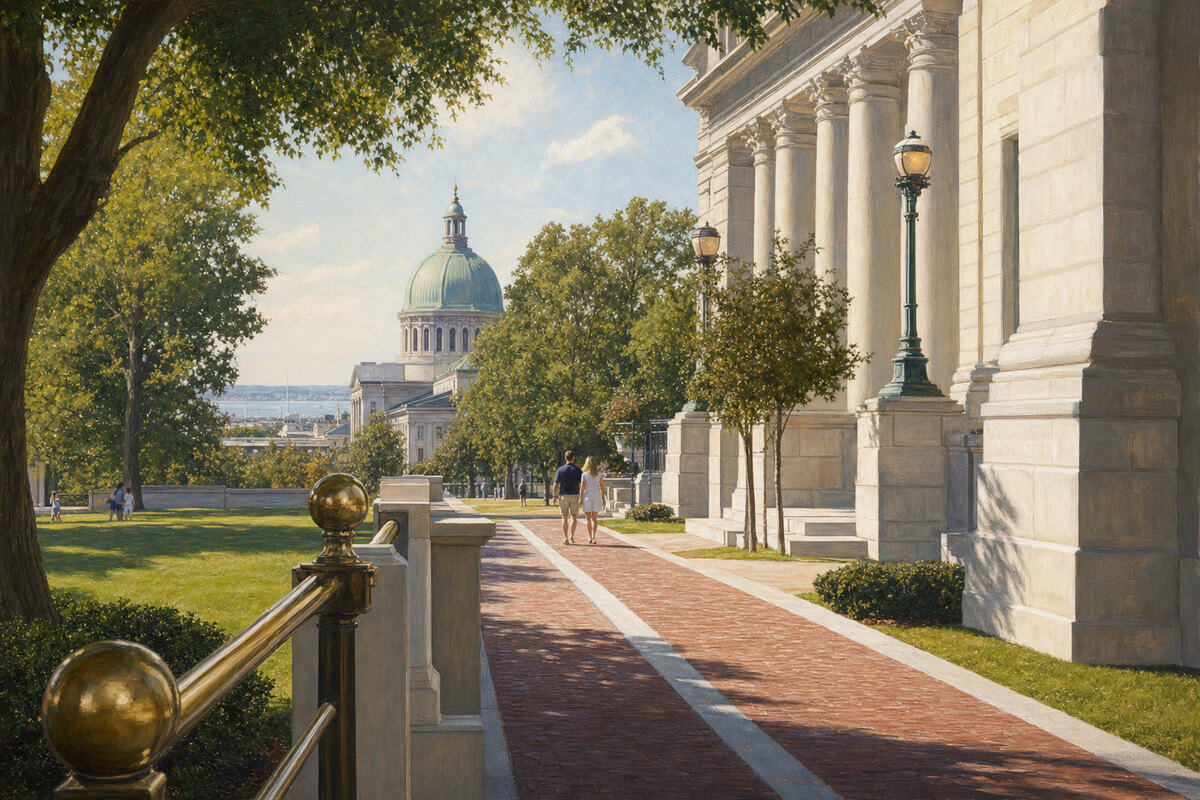 Architectural and walking detail inside the U.S. Naval Academy grounds