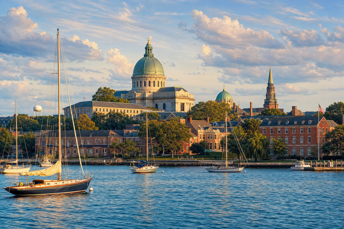 U.S. Naval Academy waterfront beside the Severn River in Annapolis