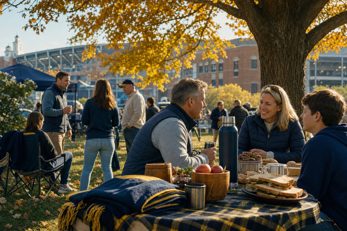 Autumn tailgate atmosphere near Navy–Marine Corps Memorial Stadium