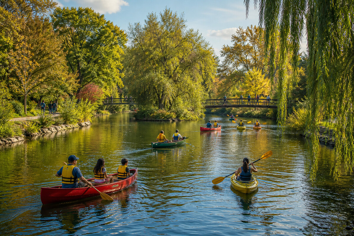 Calm paddling and riverside paths at Gallup Park