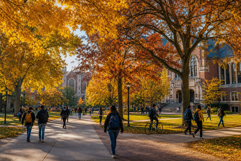 Leafy paths crossing the University of Michigan Diag
