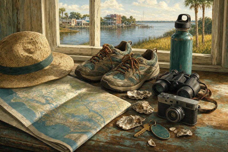 Illustrated two-night Apalachicola itinerary pieces beside the river