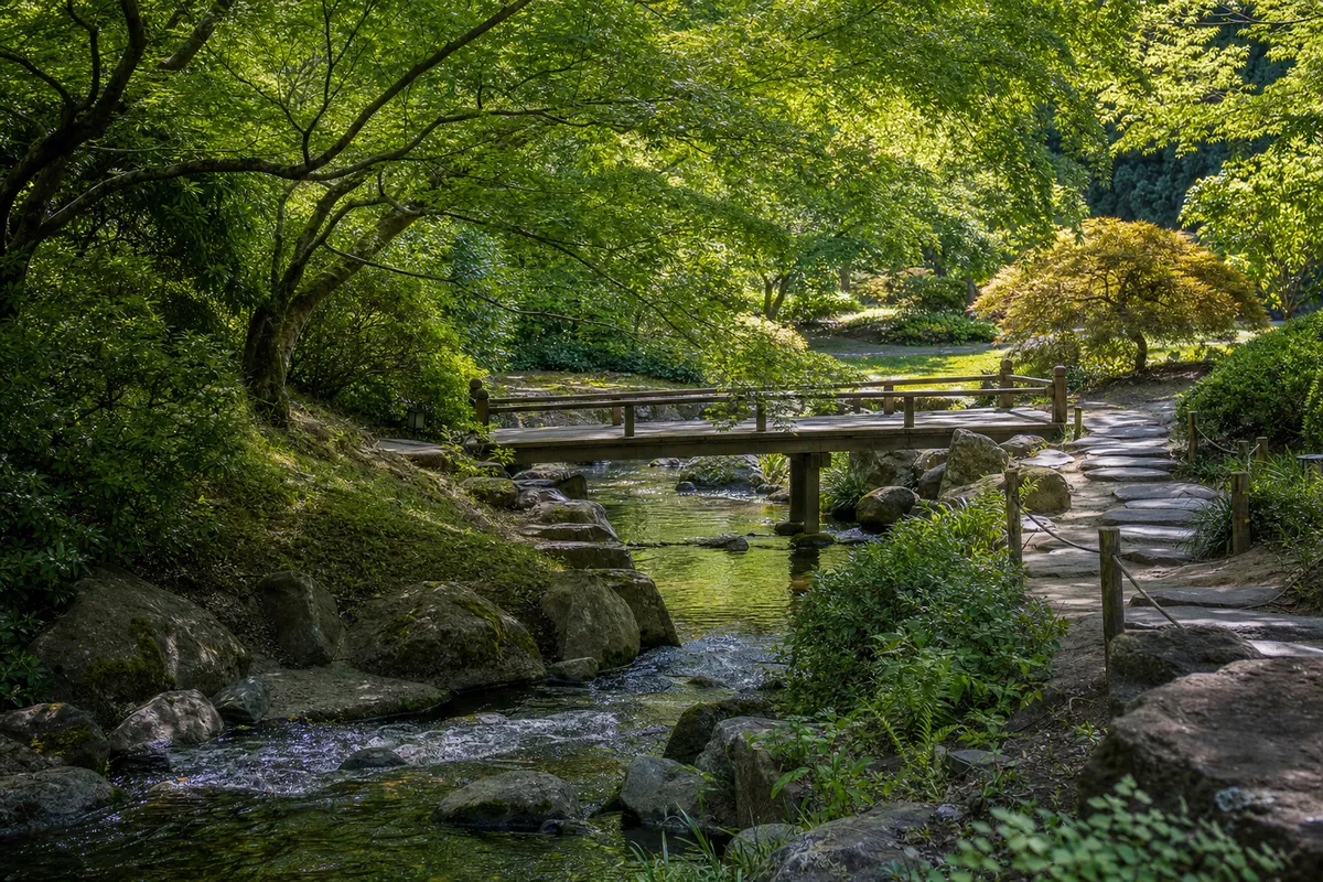 Contextual garden path and creekside plantings in Ashland