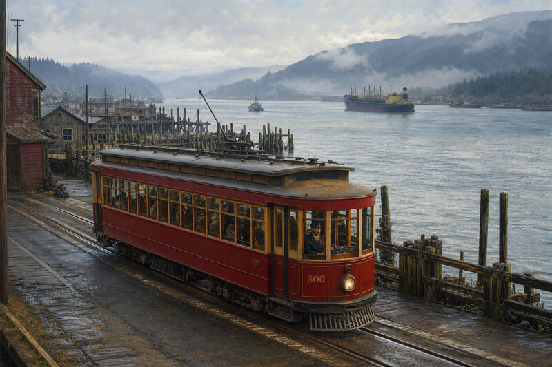 Astoria Riverwalk trolley corridor beside the Columbia River