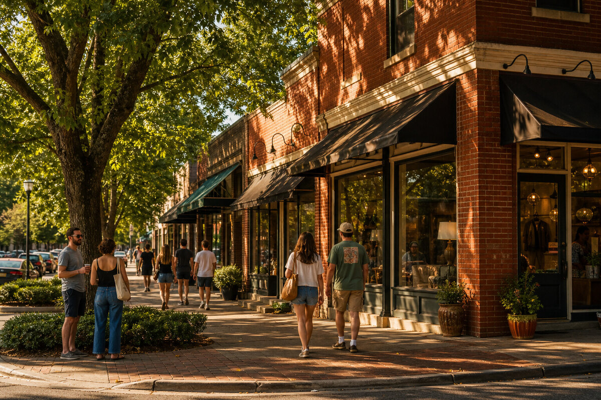 Tree-lined Five Points neighborhood in Athens Georgia