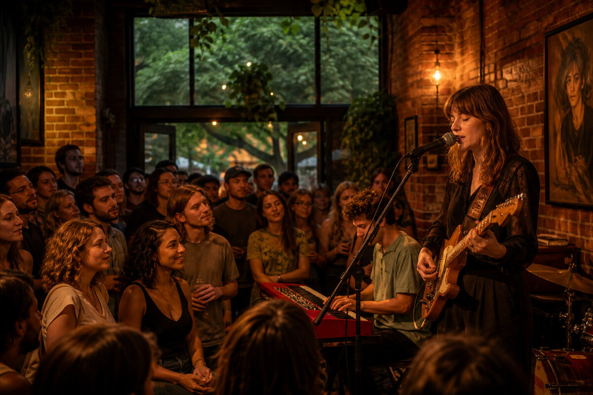 Intimate live-music room in Athens before a performance