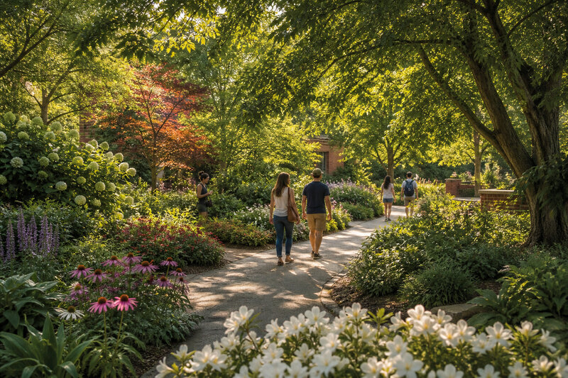 Gardens, art, river shade, and downtown blocks