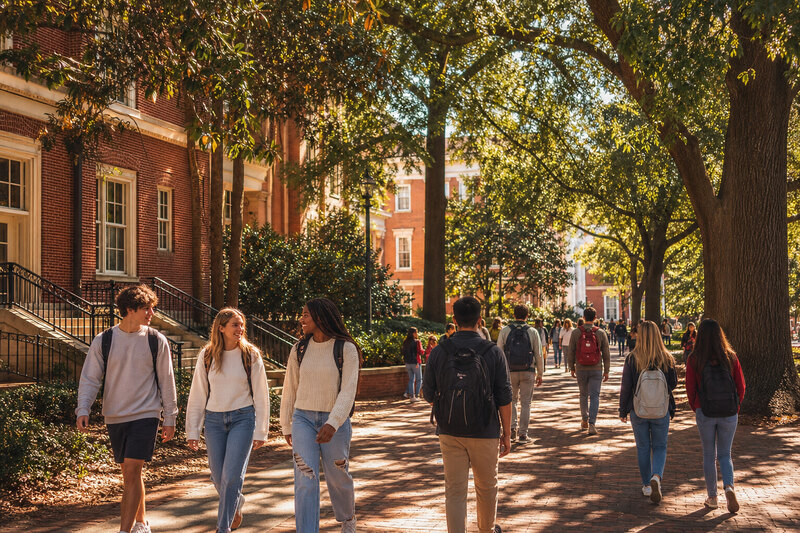 Shaded red-brick walk through the University of Georgia North Campus