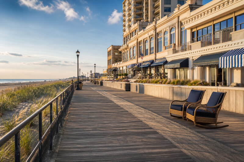 Atlantic City hotel neighborhood and boardwalk view