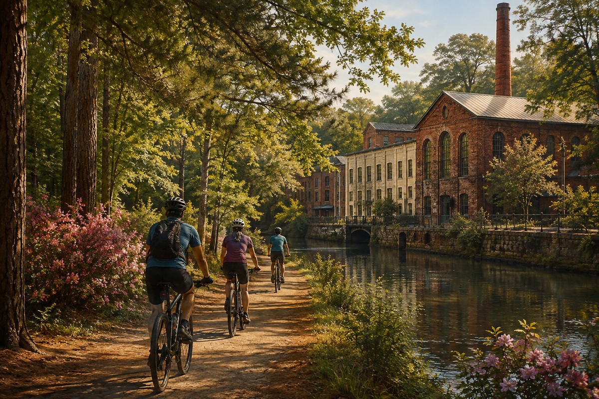 Painterly cyclists on the Augusta Canal towpath