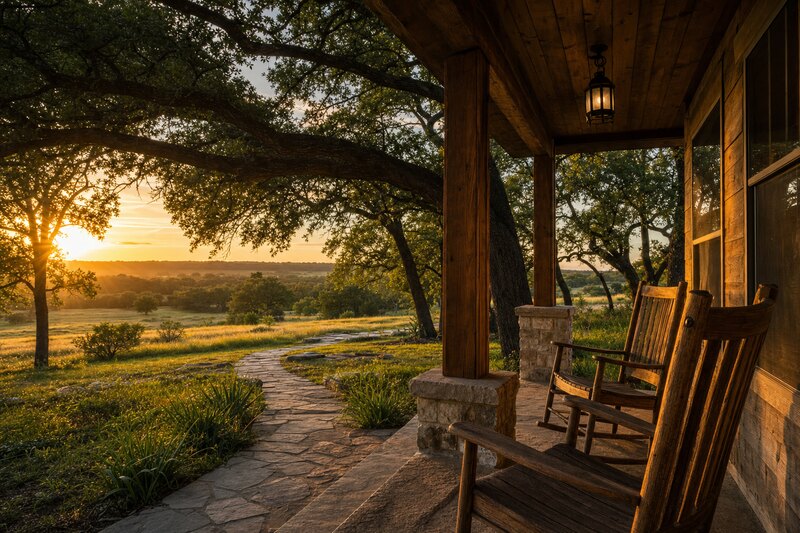 A contextual Hill Country cabin porch near Bandera