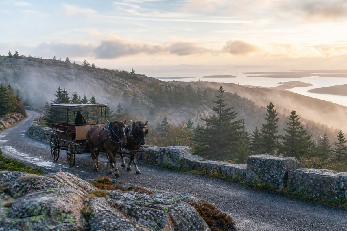 Acadia Cadillac Mountain fog and carriage-road decision cue