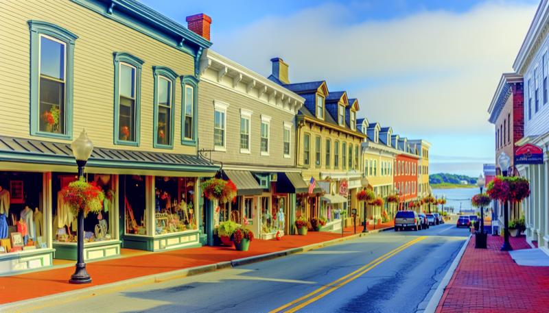 Art galleries on Cottage Street in Bar Harbor village