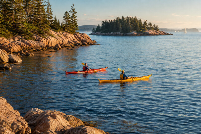 Sea kayaking in Frenchman Bay near Bar Harbor