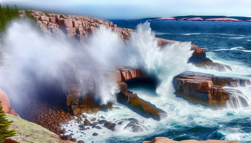 Thunder Hole sea cave with waves crashing, Acadia National Park