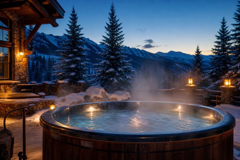 Outdoor hot tub at a snowy Beaver Creek lodge