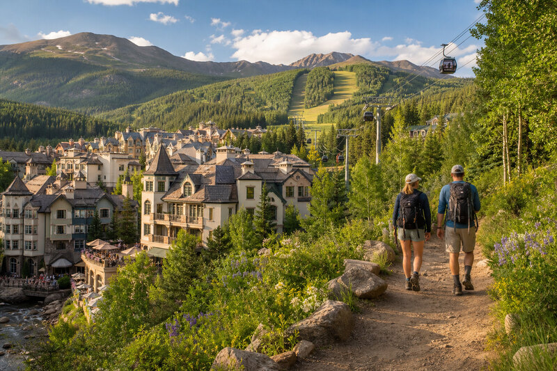 Beaver Creek summer lake and mountain trail scene