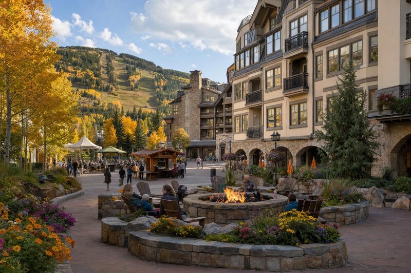 Beaver Creek village pedestrian scene in winter