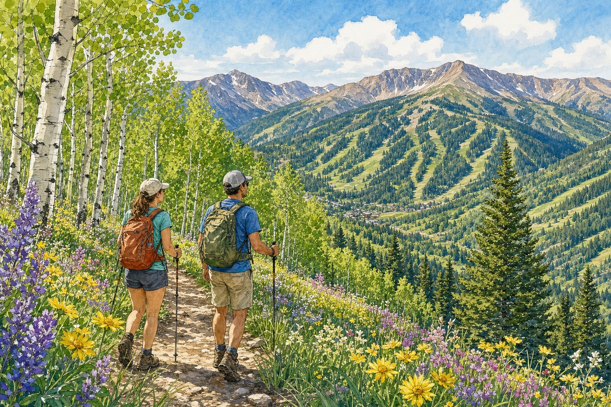 Contextual hikers on a Beaver Creek summer wildflower trail