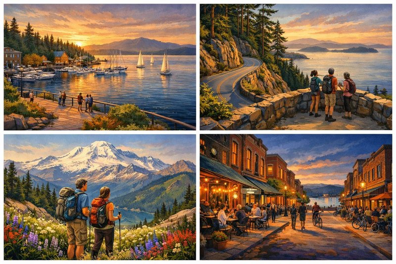 Illustrated Fairhaven evening near Bellingham