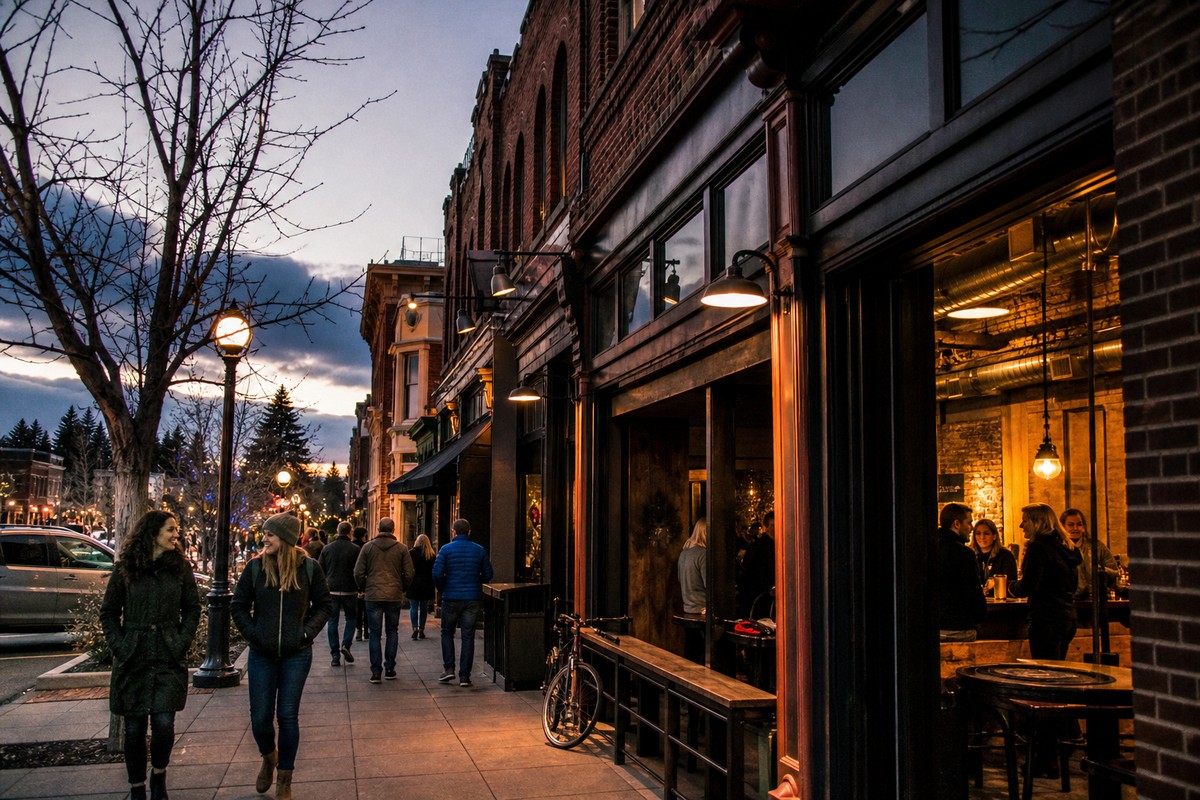 Downtown Bend in warm evening light