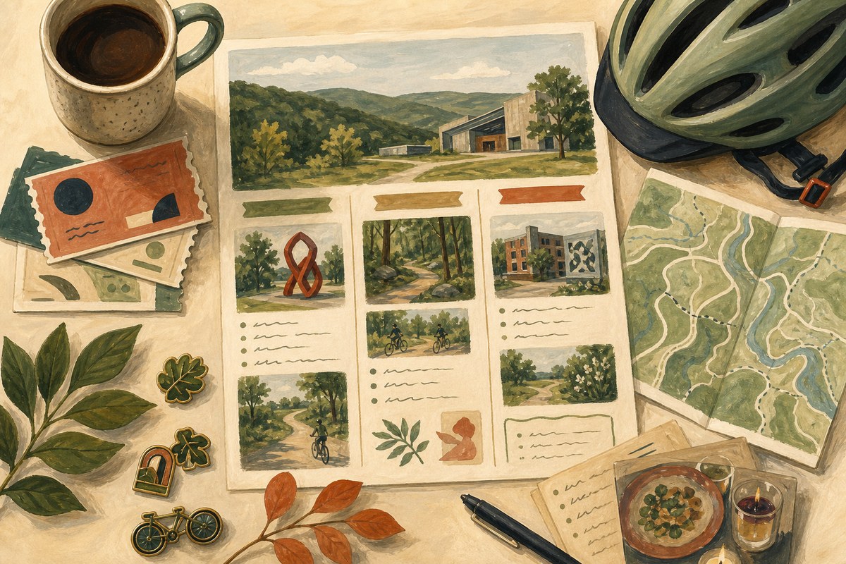 Bentonville weekend planning map with art trails and arrival notes