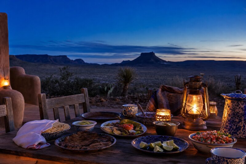 Contextual West Texas dinner table at sunset