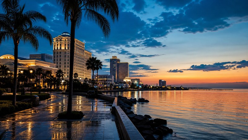 Biloxi casino resort skyline at blue hour