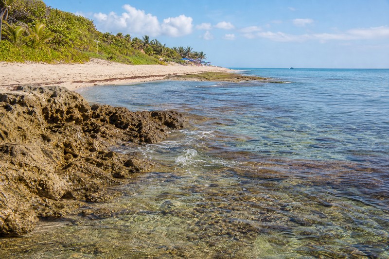 Clear water and limestone shoreline at a Boca Raton reef beach