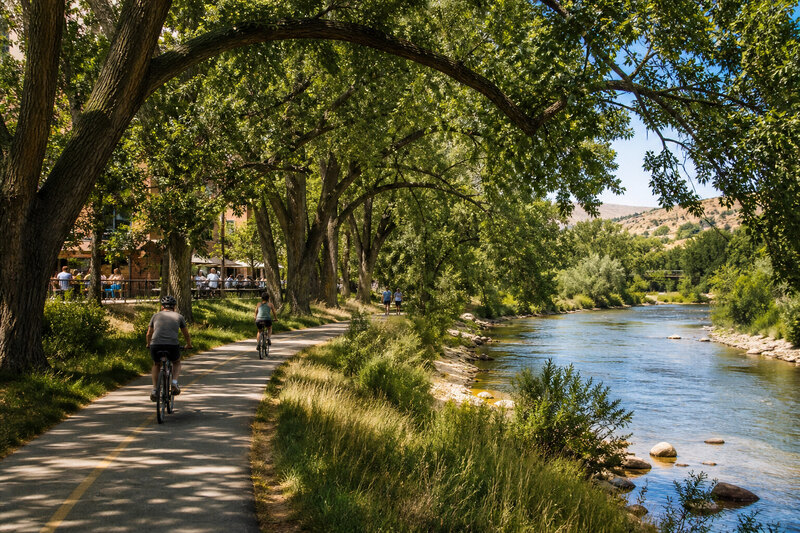 Cottonwood-lined Boise River Greenbelt beside clear water