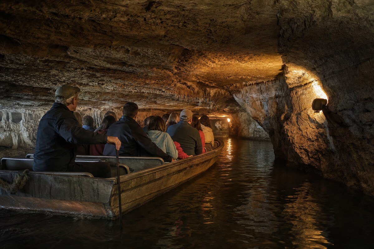 Underground river and limestone passage at Lost River Cave
