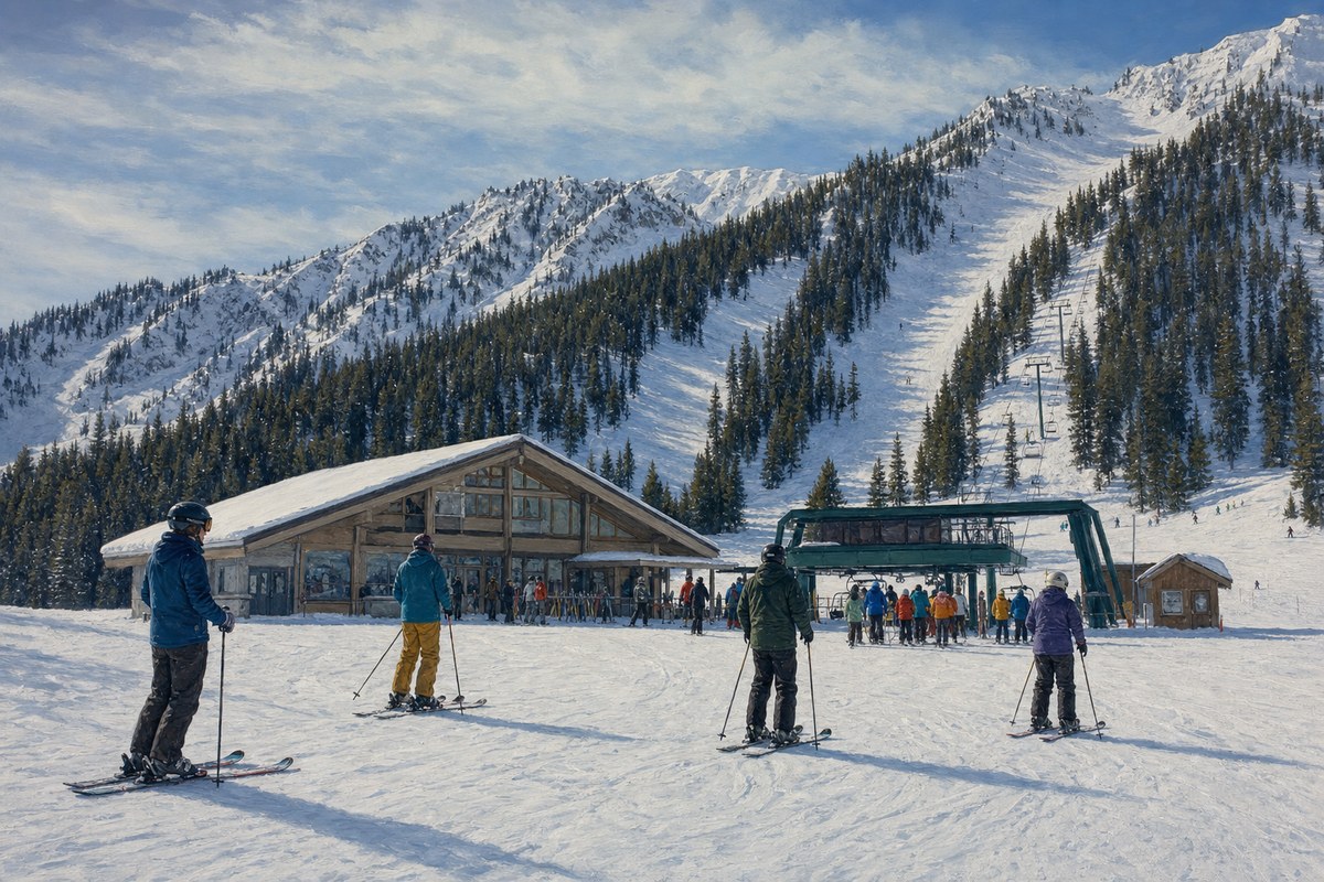 Bridger Bowl base area and mountain lifts
