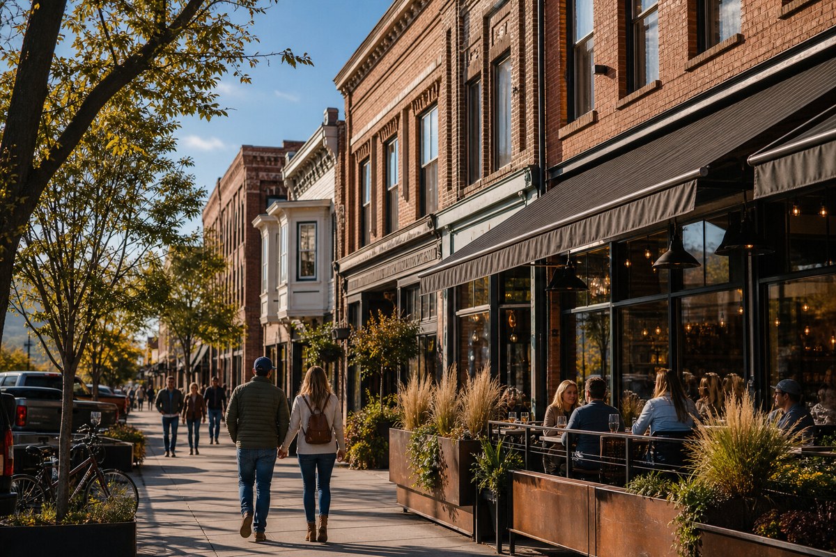 Bozeman brick Main Street at evening