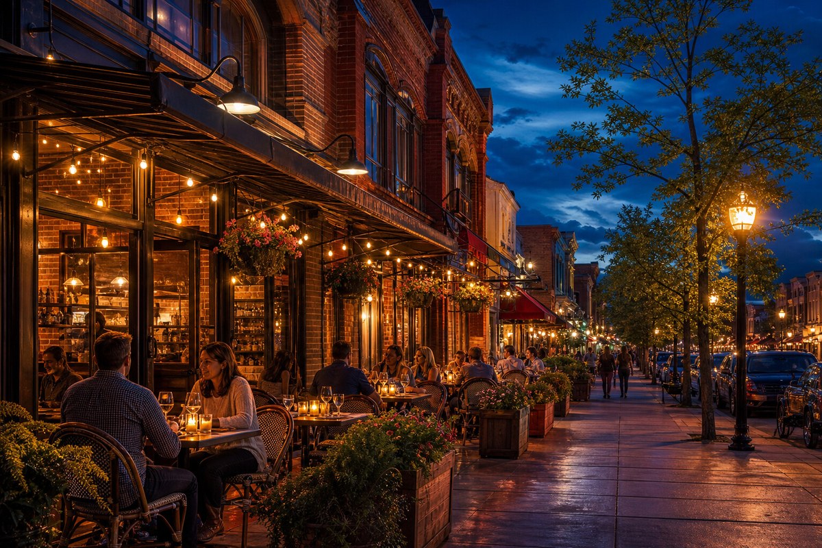 Warm evening dining on Bozeman Main Street