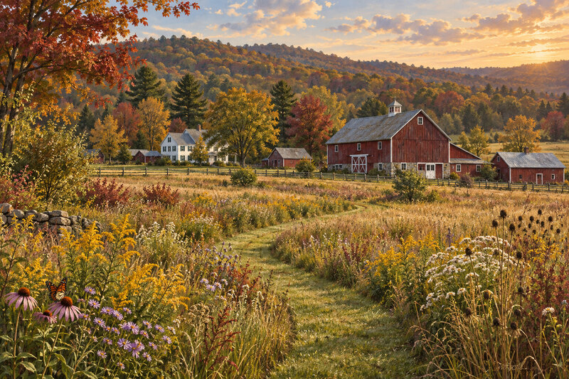 Barns and meadows at Retreat Farm in Brattleboro
