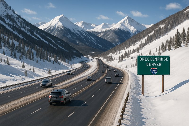 Mountain approach into Breckenridge from Denver side travel