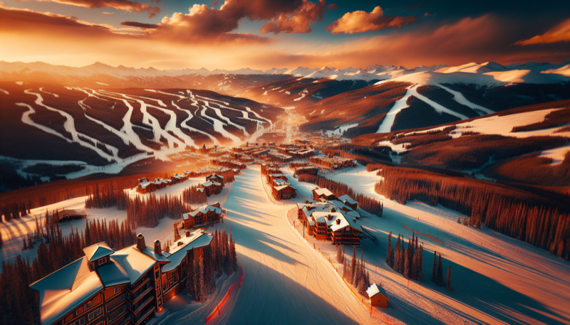 Grand Colorado on Peak 8 ski-in ski-out resort exterior in winter snow