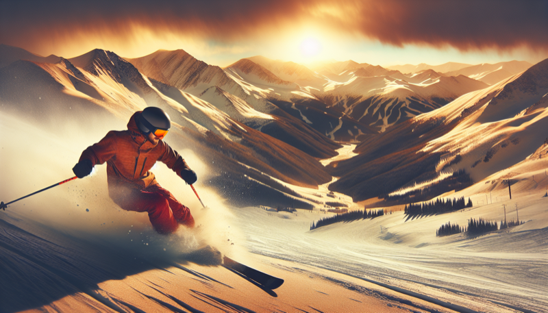 Breckenridge terrain park with snowboarders and Colorado blue sky