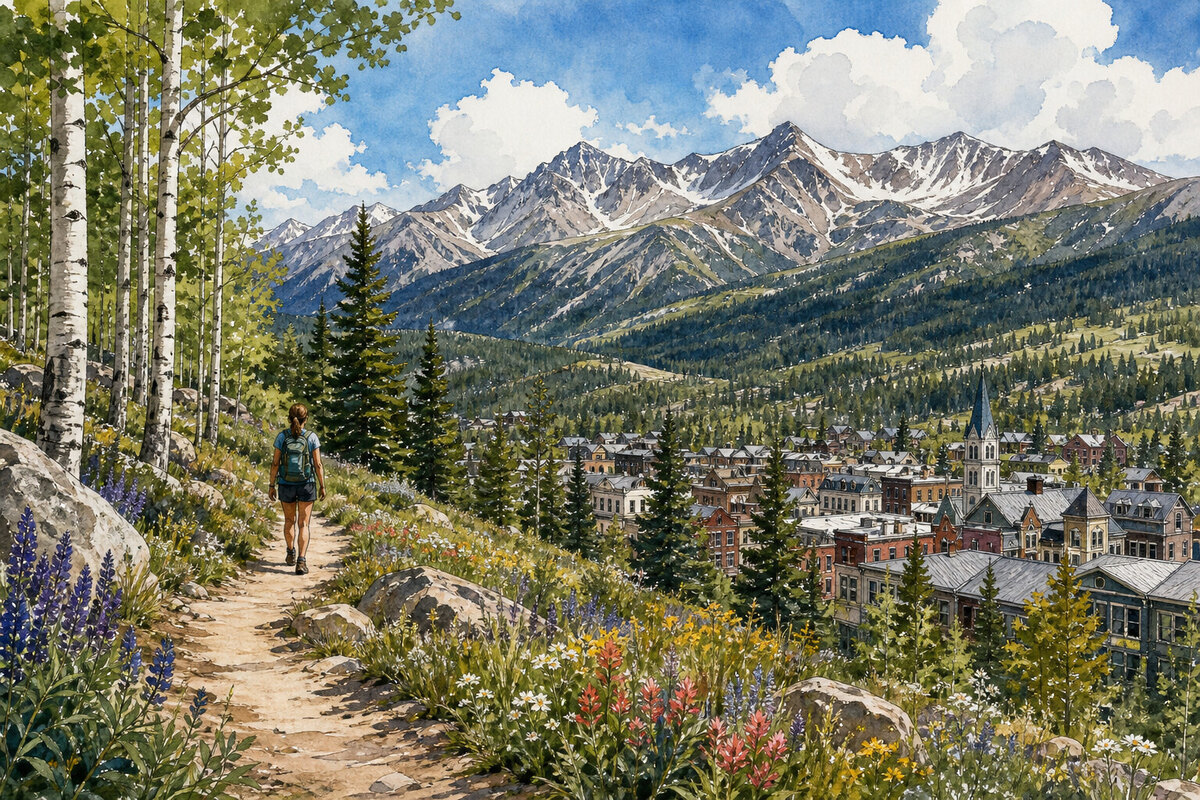 Summer hiking near Breckenridge with mountain views
