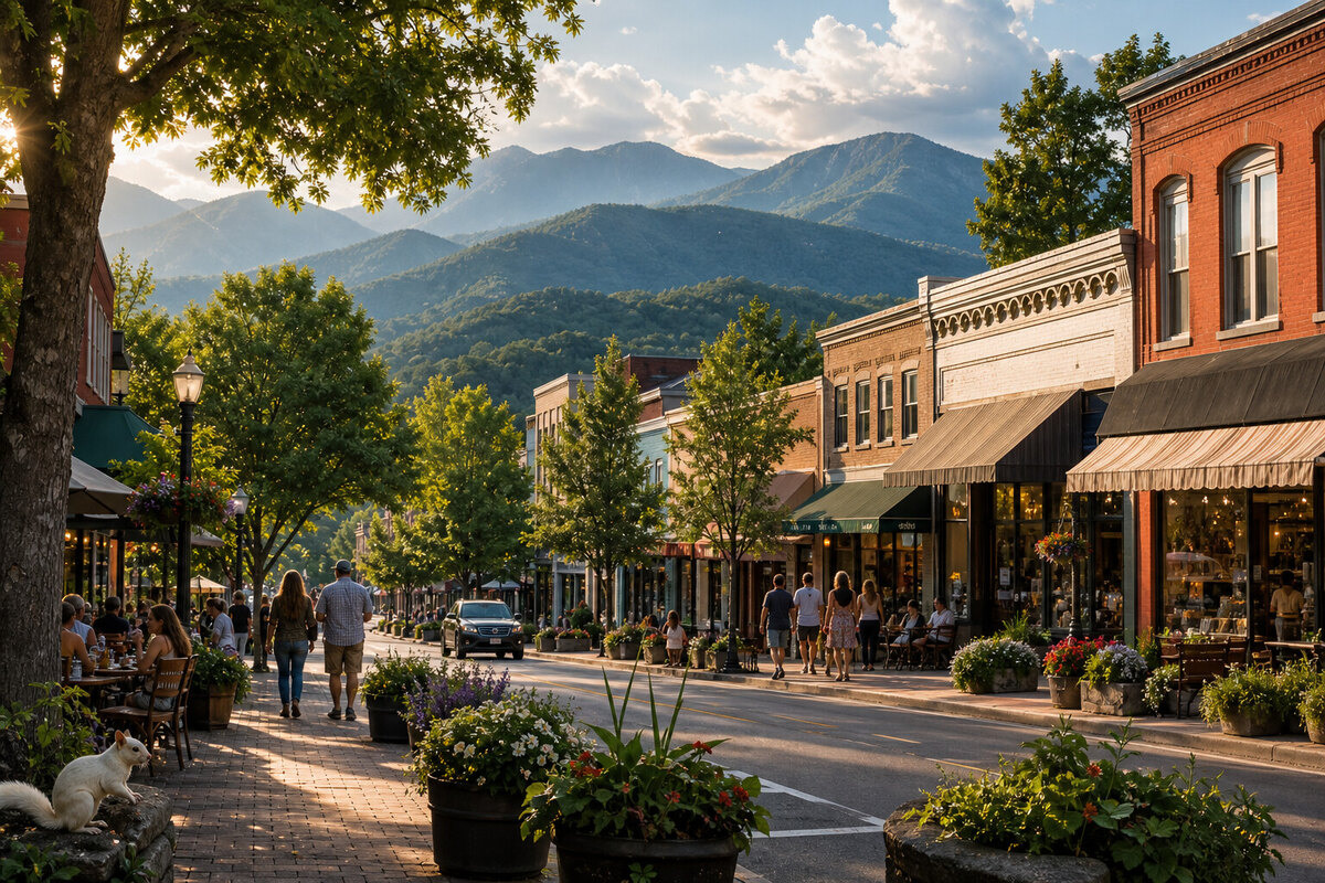 Arrival in downtown Brevard, North Carolina