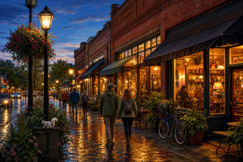 Downtown Brevard in the evening