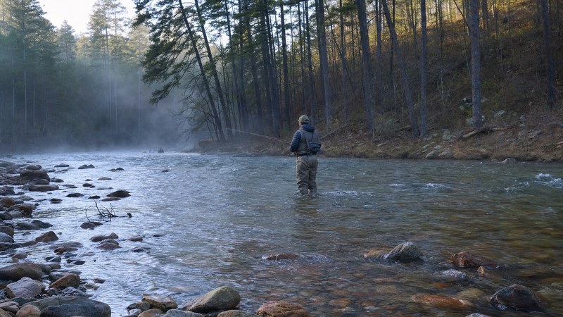 A trout angler in the Lower Mountain Fork River