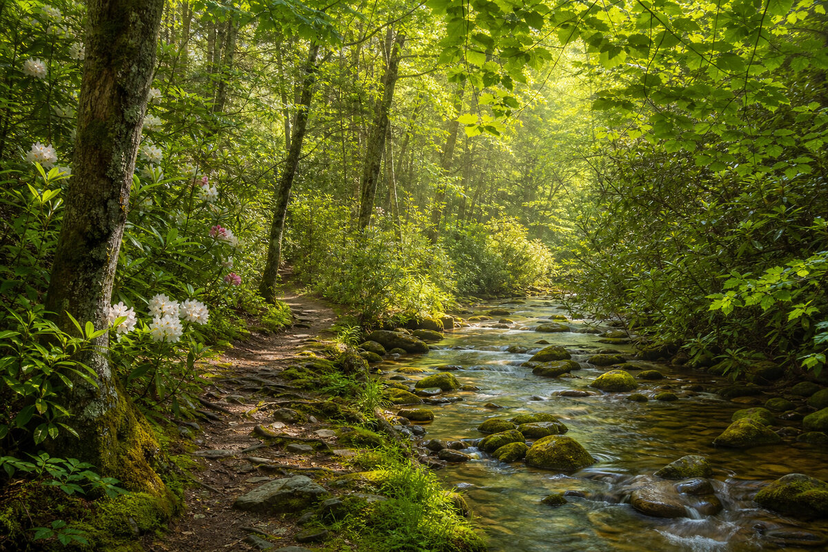 Forested Deep Creek trail near Bryson City