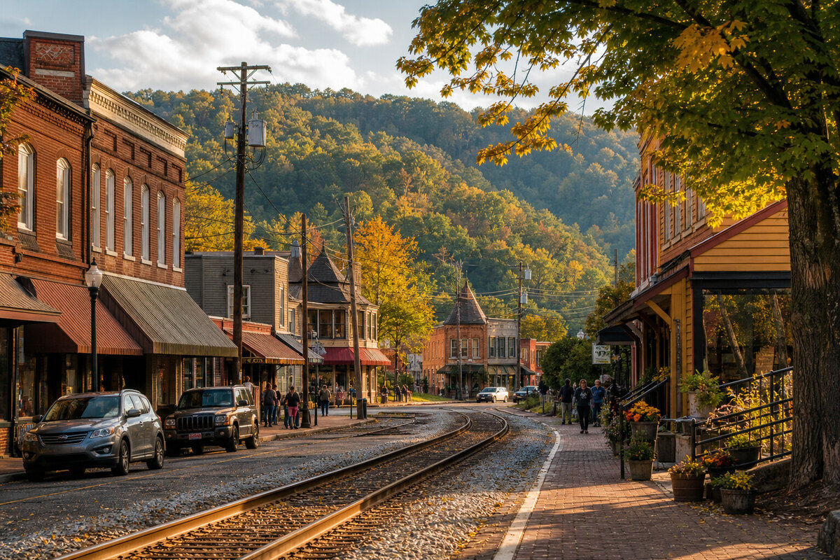 Arrival in downtown Bryson City near the railroad depot