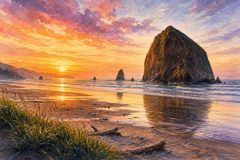 Pacific sunset Cannon Beach Oregon